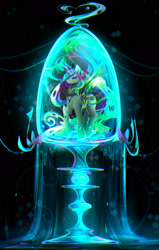 Size: 977x1534 | Tagged: safe, artist:koveliana, character:queen chrysalis, chromatic aberration, color porn, female, glass, solo
