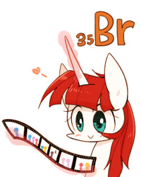 Size: 800x1000 | Tagged: safe, artist:joycall6, part of a set, oc, oc only, oc:fausticorn, series:joycall6's periodic table, bromine, film, heart, lauren faust, magic, periodic table, solo, telekinesis
