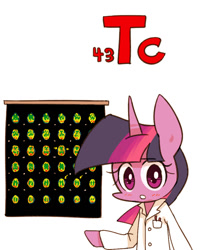 Size: 800x1000 | Tagged: safe, artist:joycall6, part of a set, character:twilight sparkle, series:joycall6's periodic table, clothing, female, lab coat, periodic table, positron emission tomography, solo, technetium