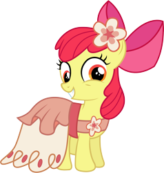 Size: 3559x3738 | Tagged: safe, artist:illumnious, character:apple bloom, episode:make new friends but keep discord, g4, my little pony: friendship is magic, adorabloom, clothing, cute, dress, female, gala dress, grin, looking at you, simple background, smiling, solo, squee, transparent background, vector
