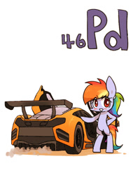 Size: 800x1000 | Tagged: safe, artist:joycall6, part of a set, character:rainbow dash, species:pegasus, species:pony, series:joycall6's periodic table, bipedal, blushing, car, chemistry, female, hypercar, mare, mclaren, mclaren mp4-12c, palladium, periodic table, smiling, solo, supercar, vehicle