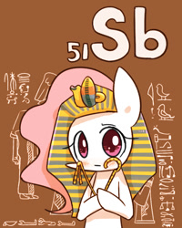 Size: 800x1000 | Tagged: safe, artist:joycall6, part of a set, character:princess celestia, species:alicorn, species:pony, series:joycall6's periodic table, ancient egypt, antimony, blushing, brown background, chemistry, egyptian, female, mare, periodic table, pharaoh, pink-mane celestia, simple background, solo, stibium