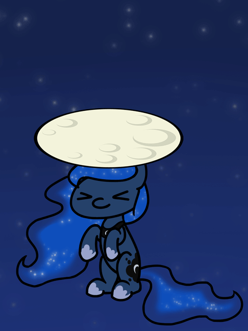 Size: 486x648 | Tagged: safe, artist:flutterluv, character:princess luna, species:pony, series:flutterluv's full moon, animated, bouncing, cute, eyes closed, female, lunabetes, moon, one word, open mouth, sitting, smiling, solo, tangible heavenly object