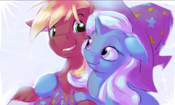 Size: 1455x875 | Tagged: safe, artist:gsphere, character:big mcintosh, character:trixie, species:earth pony, species:pony, crack shipping, cute, diatrixes, featured on derpibooru, female, floppy ears, grin, hug, male, mare, shipping, smiling, stallion, straight, trixmac