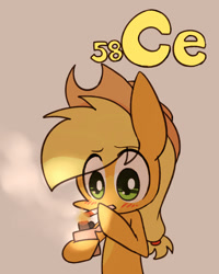 Size: 800x1000 | Tagged: safe, artist:joycall6, part of a set, character:applejack, series:joycall6's periodic table, blushing, cerium, chemistry, cigarette, female, lighter, periodic table, smoking, solo