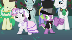 Size: 500x281 | Tagged: safe, artist:capnpea, edit, edited screencap, screencap, character:spike, character:sweetie belle, episode:a canterlot wedding, g4, my little pony: friendship is magic, fimbriae, funny, inverted mouth, lol, photoshop, shipping denied, wat, yaoi hands