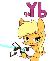 Size: 800x1000 | Tagged: safe, artist:joycall6, character:applejack, series:joycall6's periodic table, bedroom eyes, crossover, laser, periodic table, portal (valve), portal gun, ytterbium