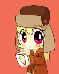 Size: 800x1000 | Tagged: safe, artist:joycall6, character:march gustysnows, blushing, clothing, coat, cute, female, hat, mug, solo