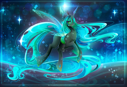 Size: 3251x2222 | Tagged: safe, artist:koveliana, character:queen chrysalis, species:changeling, changeling queen, chromatic aberration, color porn, female, solo