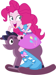 Size: 3404x4554 | Tagged: safe, artist:illumnious, character:pinkie pie, episode:a case for the bass, equestria girls:rainbow rocks, g4, my little pony: equestria girls, my little pony:equestria girls, balloon, boots, bracelet, clothing, female, high heel boots, jewelry, open mouth, rocking horse, simple background, skirt, solo, transparent background, vector