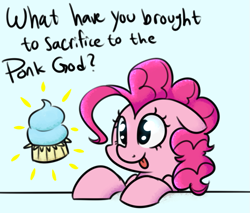Size: 709x604 | Tagged: safe, artist:notenoughapples, character:pinkie pie, blep, bust, cupcake, cute, diapinkes, female, floppy ears, portrait, silly, solo, tongue out