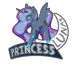 Size: 1280x1089 | Tagged: safe, artist:darkflame75, character:princess luna, lunadoodle, crescent moon, female, frown, looking at you, missing accessory, moon, raised hoof, solo, spread wings, wings