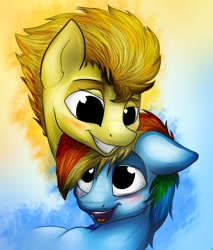 Size: 826x968 | Tagged: safe, artist:lupiarts, character:rainbow dash, character:spitfire, ship:spitdash, blushing, cute, female, lesbian, portrait, shipping, smiling