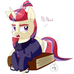 Size: 1800x1800 | Tagged: safe, artist:notenoughapples, character:moondancer, episode:amending fences, g4, my little pony: friendship is magic, book, female, glasses off, solo, tsundancer, tsundere