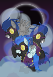 Size: 1024x1473 | Tagged: dead source, safe, artist:theshadowstone, character:descent, character:nightshade, cloud, cloudy, moon, shadowbolts, shadowbolts (nightmare moon's minions)