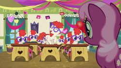Size: 640x360 | Tagged: safe, artist:capnpea, edit, edited screencap, screencap, character:cheerilee, character:twist, episode:hearts and hooves day, g4, my little pony: friendship is magic, fimbriae, glasses, multeity, ponyville schoolhouse, smiling, wat