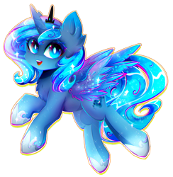 Size: 1838x1885 | Tagged: safe, artist:koveliana, character:princess luna, species:alicorn, species:pony, chest fluff, chromatic aberration, color porn, colored pupils, ear fluff, female, filly, happy, simple background, solo, spread wings, transparent background, wing fluff, wings, woona