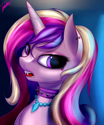 Size: 2952x3543 | Tagged: safe, artist:elzzombie, character:princess cadance, species:pony, bedroom eyes, choker, fangs, female, goth, mare, open mouth, piercing, solo, tongue out