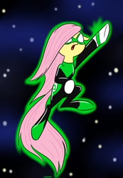 Size: 886x1280 | Tagged: safe, artist:mofetafrombrooklyn, character:fluttershy, crossover, dc comics, female, green lantern, solo