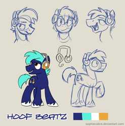 Size: 890x900 | Tagged: safe, artist:spainfischer, oc, oc only, oc:hoof beatz, bronycon, bronycon mascots, contest, contest entry, headphones, open mouth, reference sheet, sketch