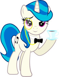 Size: 3156x4138 | Tagged: safe, artist:up1ter, character:dj pon-3, character:vinyl scratch, species:pony, species:unicorn, .svg available, classy, cup, cutie mark, drink, fancy, female, hooves, horn, like a madame, like a sir, mare, monocle, simple background, smiling, solo, tea, transparent background, vector, vinyl class