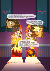 Size: 3541x5016 | Tagged: safe, artist:gashiboka, character:applejack, character:doctor whooves, character:time turner, character:twilight sparkle, character:twilight sparkle (alicorn), species:alicorn, species:changeling, species:pony, comic:recall the time of no return, comic, female, grimdark series, implied tyrant sparkle, mare, patreon, patreon logo, stained glass