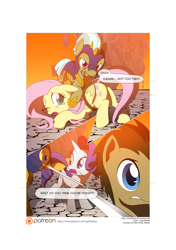 Size: 3541x5016 | Tagged: safe, artist:gashiboka, character:doctor whooves, character:fluttershy, character:rarity, character:time turner, species:pony, comic:recall the time of no return, bondage, comic, grimdark series, male, out of context, patreon, patreon logo, royal guard, stallion, tied up
