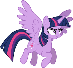 Size: 4429x4099 | Tagged: safe, artist:illumnious, character:twilight sparkle, character:twilight sparkle (alicorn), species:alicorn, species:pony, episode:do princesses dream of magic sheep?, .ai available, absurd resolution, female, flying, frown, grumpy, grumpy twilight, mare, simple background, smug, smugface, smuglight sparkle, solo, transparent background, vector