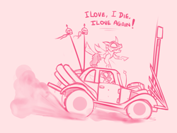 Size: 3755x2821 | Tagged: safe, artist:mr.pink, species:changeling, car, mad max, mad max fury road, skull, witnessed