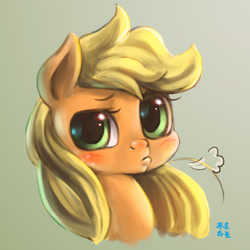 Size: 1450x1450 | Tagged: safe, artist:mrs1989, character:applejack, blushing, female, portrait, pouting, solo