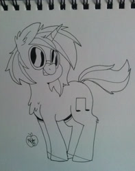 Size: 1280x1621 | Tagged: safe, artist:notenoughapples, character:dj pon-3, character:vinyl scratch, chest fluff, female, grin, monochrome, notepad, sketch, solo, traditional art