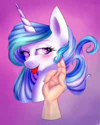 Size: 1280x1601 | Tagged: safe, artist:djm30wm1x, artist:elzzombie, character:princess celestia, species:human, collaboration, female, hand, heart, heart eyes, scratching, simple background, solo, tongue out, wingding eyes