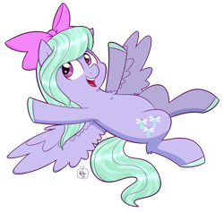 Size: 1900x1800 | Tagged: safe, artist:notenoughapples, character:flitter, species:pegasus, species:pony, bow, chest fluff, cute, female, flitterbetes, fluffy, hair bow, hoof polish, nail polish, on back, open mouth, simple background, smiling, solo, spread wings, transparent background, wings