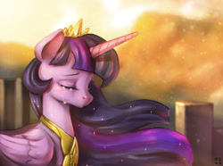 Size: 1898x1409 | Tagged: safe, artist:mrs1989, character:twilight sparkle, character:twilight sparkle (alicorn), species:alicorn, species:pony, armor, crown, crying, female, mare, solo