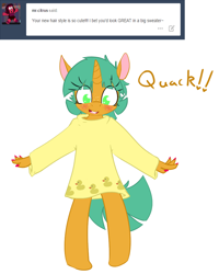 Size: 800x1000 | Tagged: safe, artist:kryptchild, character:snails, species:anthro, ask, ask glitter shell, clothing, cute, glitter shell, male, nail polish, quack, shellbetes, shirt, solo, sweater, tumblr