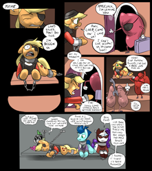 Size: 1024x1156 | Tagged: safe, artist:metal-kitty, character:applejack, character:rarity, character:soarin', character:spike, species:pony, comic, crossover, demo jack, demoman, hallucination, heart, liver, lungs, miss pauling, pyro, rarispy, spike pyro, spy, team fortress 2, wat
