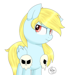 Size: 1280x1371 | Tagged: safe, artist:notenoughapples, oc, oc only, oc:downburst, species:pegasus, species:pony, glare, looking at you, skull, solo
