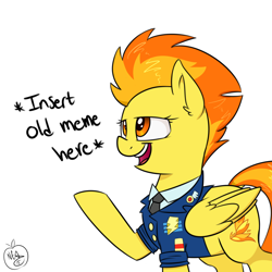 Size: 1280x1280 | Tagged: safe, artist:notenoughapples, character:spitfire, academy record, female, meme, open mouth, solo, wonderbolts dress uniform