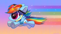 Size: 4096x2304 | Tagged: safe, artist:rrd-artist, character:rainbow dash, species:pegasus, species:pony, g4, chibi, cute, flying, solo, tiny, wonderbolts uniform