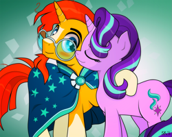 Size: 1231x985 | Tagged: safe, artist:dsana, character:starlight glimmer, character:sunburst, ship:starburst, episode:the crystalling, g4, my little pony: friendship is magic, imminent kissing, shipping
