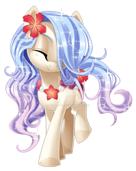 Size: 1024x1287 | Tagged: safe, artist:centchi, oc, oc only, oc:kala, species:pony, eyes closed, female, hibiscus, mare, original species, pond pony, smiling, solo, watermark