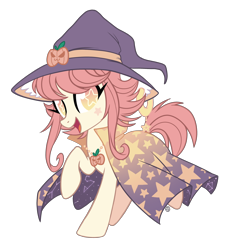 Size: 2314x2570 | Tagged: safe, artist:centchi, artist:hawthornss, oc, oc only, oc:hallow, oc:hallow's eve, species:earth pony, species:pony, cape, clothing, collaboration, halloween, looking at you, original species, simple background, solo, transparent background, wingding eyes, witchfae