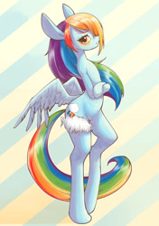 Size: 2039x2894 | Tagged: safe, artist:unousaya, character:rainbow dash, species:pony, belly button, bipedal, butt wings, crossed arms, female, garter, semi-anthro, solo
