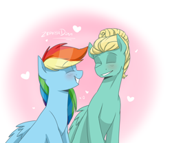 Size: 1024x853 | Tagged: safe, artist:lrusu, character:rainbow dash, character:zephyr breeze, episode:flutter brutter, g4, my little pony: friendship is magic, blushing, cute, dashabetes, eyes closed, female, heart, male, shipping, smiling, straight, zephdash, zephyrbetes