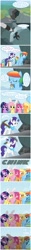 Size: 820x6710 | Tagged: safe, artist:flash equestria photography, character:applejack, character:fluttershy, character:pinkie pie, character:rainbow dash, character:rarity, character:twilight sparkle, oc, oc:cottontail, oc:ink blot, oc:ivory, oc:prism wing, oc:sparkling cider, oc:stardust nova, species:earth pony, species:pegasus, species:pony, species:unicorn, g4, alternate hairstyle, alternate universe, clothing, comic, dialogue, female, mane six, mare, pickaxe, rock, speech bubble, text, this will end in pain, ultimare universe