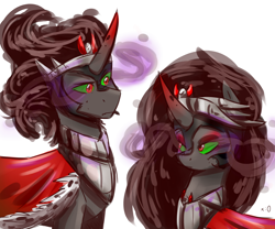 Size: 3000x2500 | Tagged: safe, artist:lrusu, character:king sombra, duo, looking at each other, ponidox, queen umbra, rule 63, self ponidox, simple background, white background