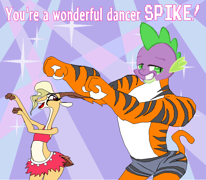 Size: 695x606 | Tagged: safe, artist:terry, character:spike, episode:princess spike, g4, my little pony: friendship is magic, animated, big cat, crossover, dancing, disney, gazelle, gazelle (zootopia), parody, tiger, zootopia
