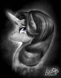Size: 711x916 | Tagged: safe, artist:kikirdcz, character:starlight glimmer, crying, female, monochrome, solo