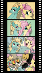 Size: 1041x1768 | Tagged: safe, artist:dsana, character:discord, character:flutterbat, character:fluttershy, character:zephyr breeze, species:bat pony, species:pony, brother and sister, clothing, comic, costume, duckface, photo booth, photobomb