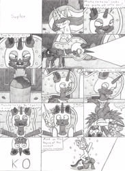 Size: 3224x4415 | Tagged: safe, artist:eternaljonathan, character:nightmare moon, character:princess celestia, character:princess luna, black and white, comedy, comic, grayscale, humor, knock out, knockout, luchador, monochrome, suplex, traditional art, wat, wrestling
